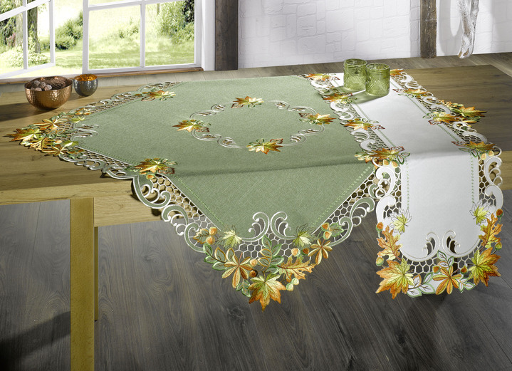 Herbstimpressionen - Tisch- und Raumdekoration, in Größe 101 (Deckchen, 35x 50 cm) bis 404 (Kissenbezug, 40x 40 cm), in Farbe GRÜN Ansicht 2