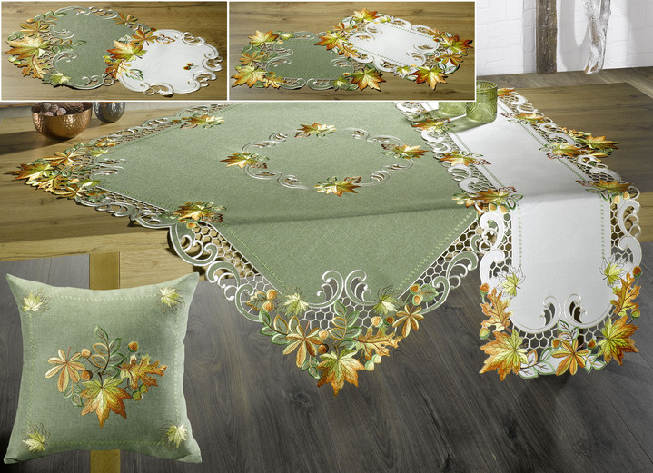 Herbstimpressionen - Tisch- und Raumdekoration, in Größe 101 (Deckchen, 35x 50 cm) bis 404 (Kissenbezug, 40x 40 cm), in Farbe GRÜN Ansicht 1