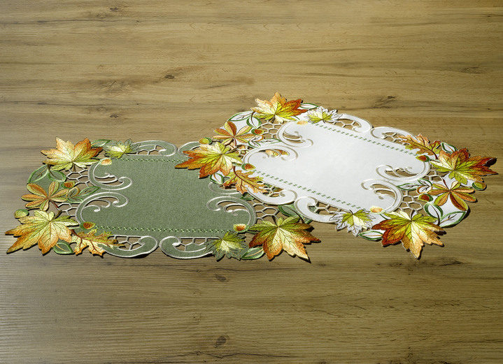Herbstimpressionen - Tisch- und Raumdekoration, in Größe 101 (Deckchen, 35x 50 cm) bis 404 (Kissenbezug, 40x 40 cm), in Farbe GRÜN Ansicht 4