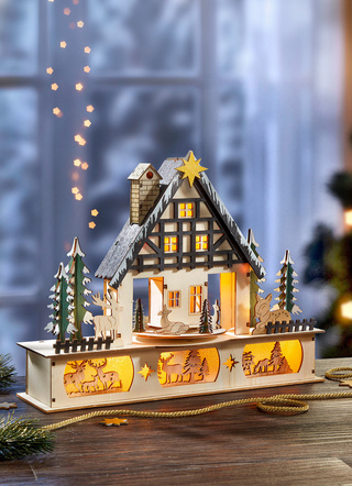 - Beleuchtetes Waldhaus aus Holz, in Farbe NATUR-BRAUN