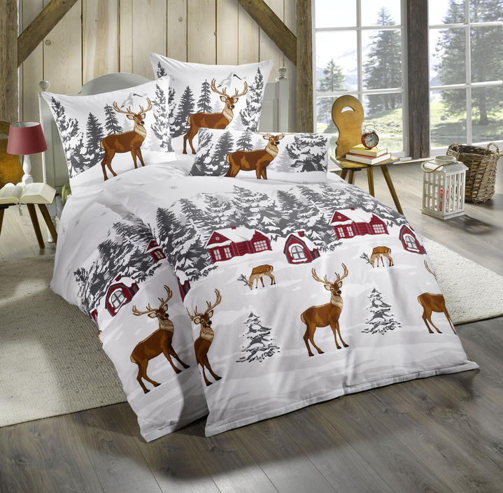 Bettwäsche - Bettwäsche-Garnitur in Soft-Biber Qualität, in Größe 111 (40x80 cm + 135x200 cm) bis 115 (80x80 cm + 155x220 cm), in Farbe MULTICOLOR