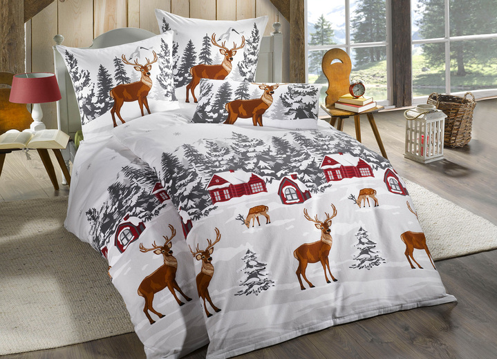 Bettwäschegarnituren - Bettwäsche-Garnitur in Soft-Biber Qualität, in Größe 111 (40x80 cm + 135x200 cm) bis 115 (80x80 cm + 155x220 cm), in Farbe MULTICOLOR Ansicht 2