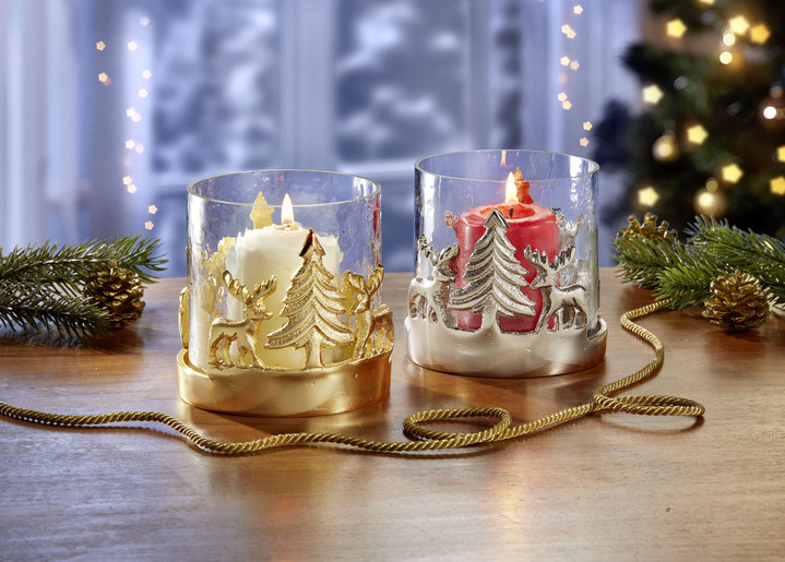 Weihnachtliche Dekorationen - Windlicht aus Glas und Aluminium, in Farbe SILBER
