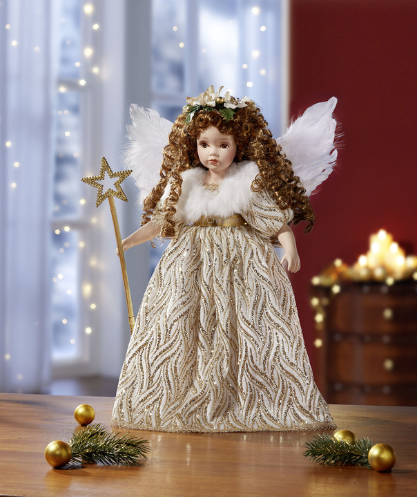 Weihnachtliche Dekorationen - Bezaubernder Engel auf Holzsockel, in Farbe CREME-GOLD
