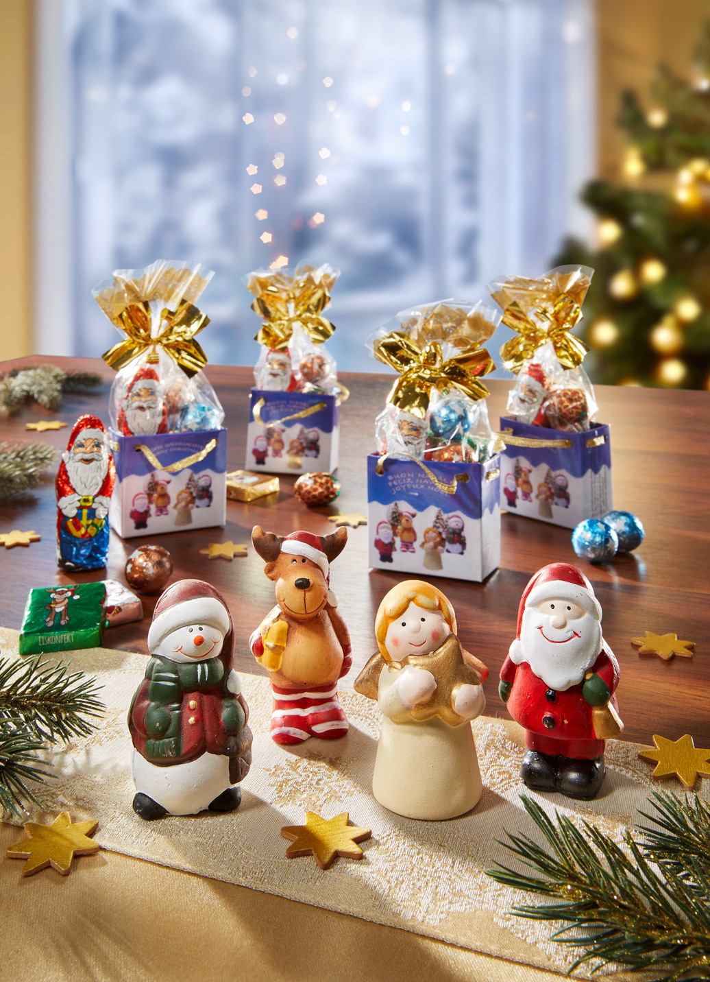 Lustiges WeihnachtstütchenSet mit Keramikfiguren Weihnachten