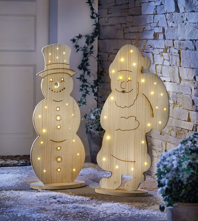 Weihnachten - LED-Holz-Figur aus Kiefernholz, in Farbe NATUR, in Ausführung Weihnachtsmann, klein B30xH50xT13 cm