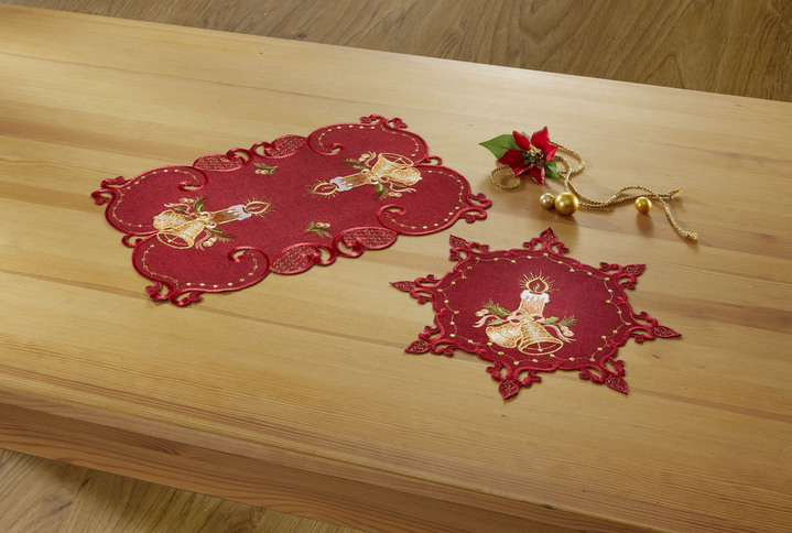 Tischdecken - Aufwendig bestickte Tisch- und Raumdekoration, in Größe 130 (2x Platzset, 30x 45 cm ) bis 404 (Kissenbezug, 40x40 cm), in Farbe ROT