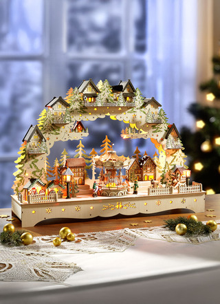 Fensterdekorationen - Schwibbogen aus Holz, in Farbe NATUR-GRÜN