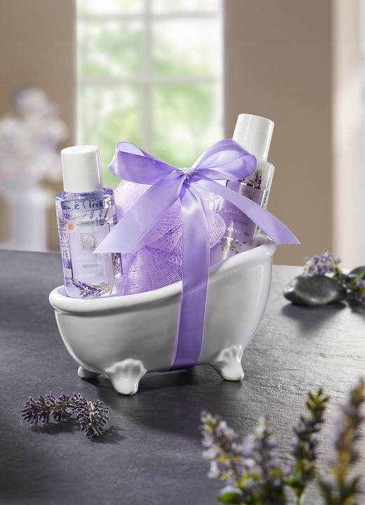 Geschenkideen - Bade-Set, 4-teilig, in Farbe LILA-WEISS