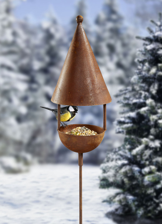 Winterlicher Garten - Futterhaus aus gerostetem Metall, in Farbe BRAUN, in Ausführung stehend Ansicht 1