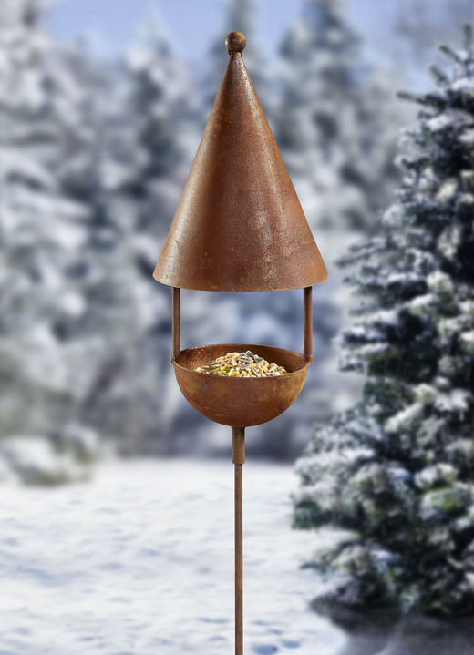 Winterlicher Garten - Futterhaus aus gerostetem Metall, in Farbe BRAUN, in Ausführung stehend Ansicht 2