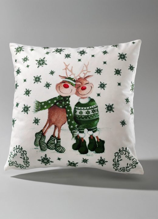 Kissenbezüge - Kissenbezug mit Rentierpaar in Samtoptik, in Farbe ROT Ansicht 3