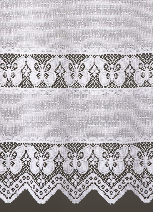 Landhaus & Küche - Kleinfenster-Store mit gezacktem Abschluss und Stangendurchzug, in Größe 854 (H 75xB100 cm) bis 894 (H120xB150 cm), in Farbe WEISS Ansicht 2