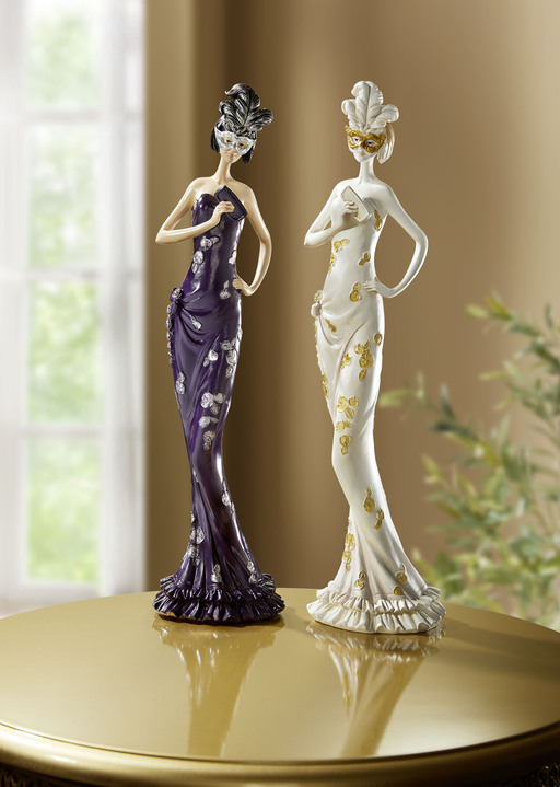 Figuren - Dame mit Maske aus Polyresin, in Farbe WEISS-GOLD