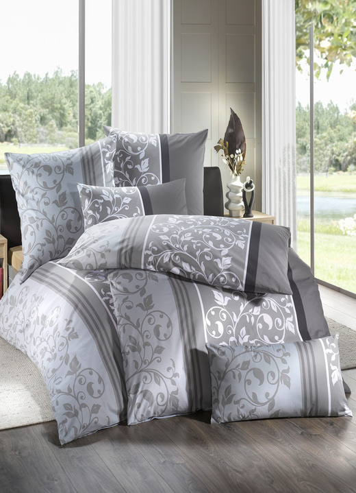 Bettwäschegarnituren - Soft-Renforcé Bettwäsche-Garnitur von Florella, in Größe 111 (40x80 cm + 135x200 cm) bis 115 (80x80 cm + 155x220 cm), in Farbe GRAU Ansicht 2