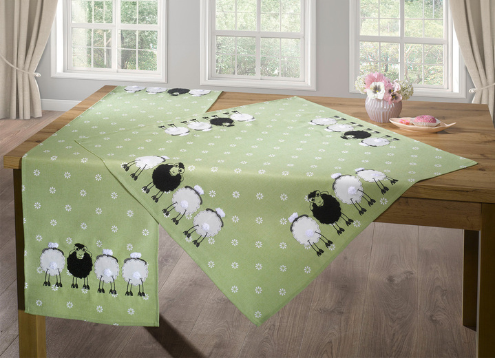 Tischdecken - Tisch- und Raumdekoration mit Plüsch-Applikationen, in Größe 130 (2 Deckchen, 35x 50 cm) bis 404 (Kissenbezug, 40x 40 cm), in Farbe GRAU Ansicht 2