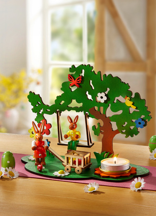 - Teelichthalter aus Holz, in Farbe BUNT