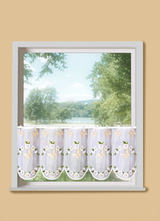 Landhaus & Küche - Bestickter Kurzstore mit Schmetterlings-Motiven, in Größe 661 (H30xB 95 cm) bis 829 (H50xB160 cm), in Farbe WEISS Ansicht 1