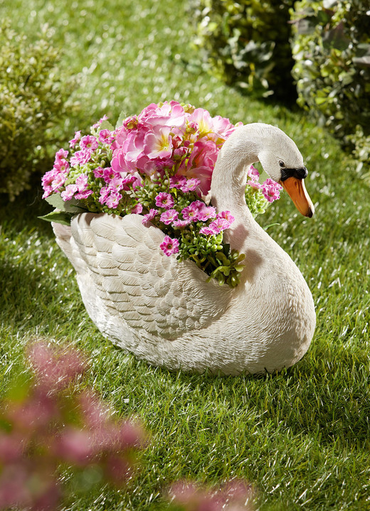 Blumentöpfe und Pflanzgefäße - Pflanztopf Schwan aus witterungsbeständigem Polyresin, in Farbe WEISS