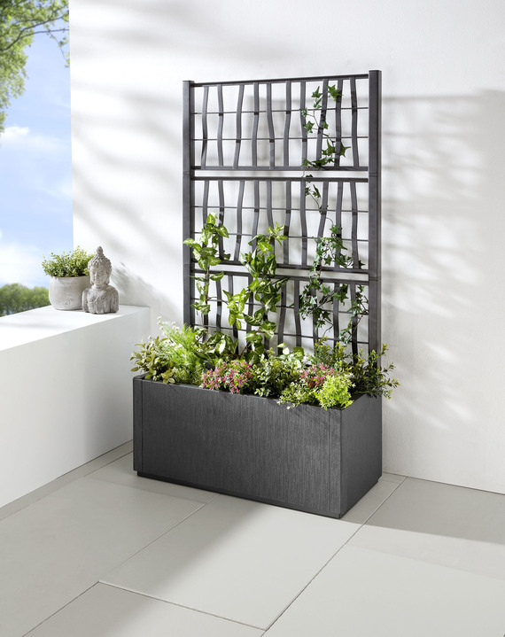 Blumentöpfe und Pflanzgefäße - Pflanzkasten aus recyceltem Polypropylen, in Farbe GRÜN, in Ausführung Mit Spalier, schmal Ansicht 13
