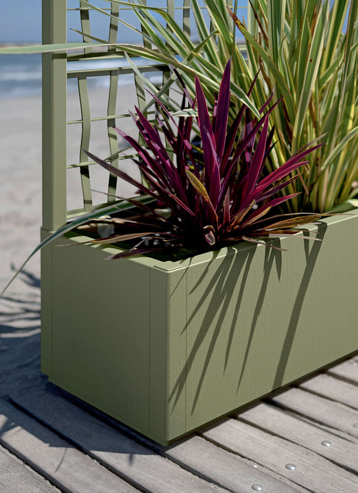 Blumentöpfe und Pflanzgefäße - Pflanzkasten aus recyceltem Polypropylen, in Farbe GRÜN, in Ausführung Mit Spalier, schmal Ansicht 9