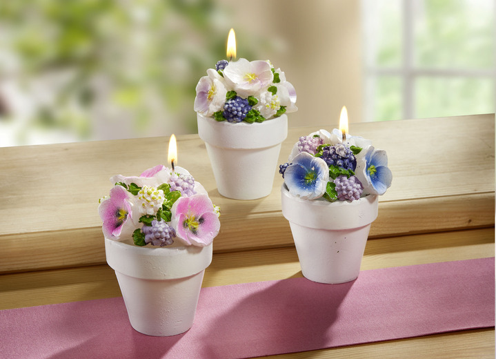 Wohnaccessoires - Echtwachskerze, 3er-Set, in Farbe ROSA-LILA-BLAU Ansicht 2