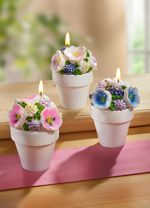 Wohnaccessoires - Echtwachskerze, 3er-Set, in Farbe ROSA-LILA-BLAU Ansicht 1