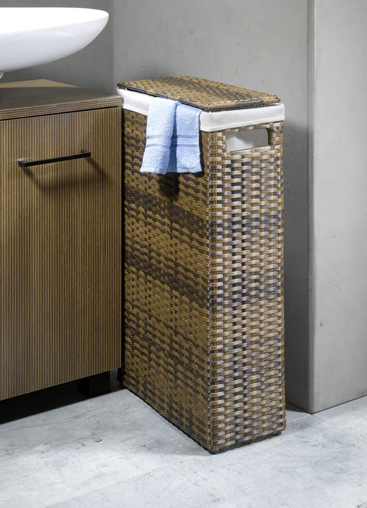Badmöbel - Wäschekorb mit Polyrattan-Geflecht, in Farbe WEISS Ansicht 2