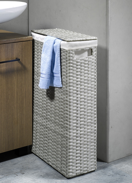 Badmöbel - Wäschekorb mit Polyrattan-Geflecht, in Farbe WEISS Ansicht 3