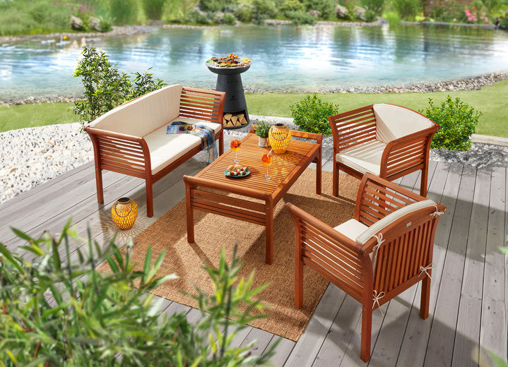 Gartenmöbel - Lounge-Set Malaga aus geöltem, FSC-zertifiziertem Eukalyptusholz, in Farbe HELLBRAUN