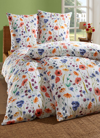 Bettwäschegarnituren - Beidseitig bedruckte Bettwäsche-Garnitur in Microfaser-Qualität, in Größe 112 (80x80 cm + 135x200 cm) bis 115 (80x80 cm + 155x220 cm), in Farbe WEISS-BUNT