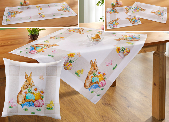 Tischdecken - Zauberhafte Tischdecke mit niedlichen Ostermotiven, in Größe 101 (Deckchen, 35x 50 cm) bis 404 (Kissenbezug, 40x 40 cm), in Farbe BUNT Ansicht 1