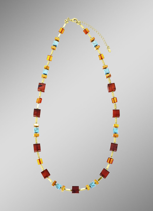 Halsketten & Armbänder - Halskette mit Bernstein und Türkis, in Farbe  Ansicht 2