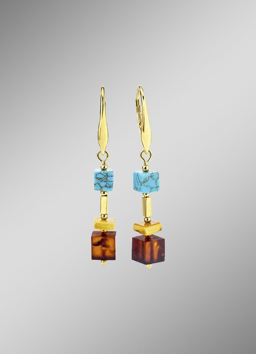 Ohrschmuck - Ohrringe mit Bernstein und Türkis Ansicht 2 Ohrschmuck - Ohrringe mit Bernstein und Türkis, in Farbe  Ansicht 2