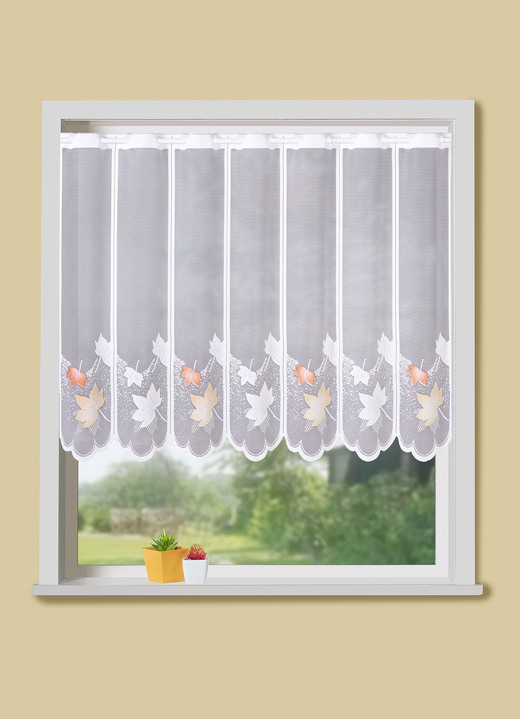 Landhaus & Küche - Kurzstore mit herbstlichem Blättermotiv, in Größe 856 (H60xB104 cm) bis 894 (H100xB164 cm), in Farbe WEISS-TERRA
