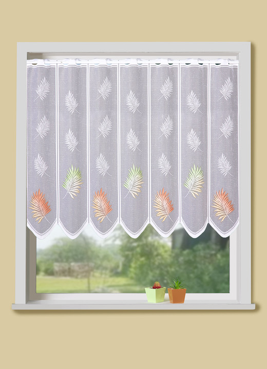 Landhaus & Küche - Kurzstore mit Blätter-Motiv, in Größe 661 (H30xB 90 cm) bis 884 (H90xB150 cm), in Farbe WEISS-BUNT