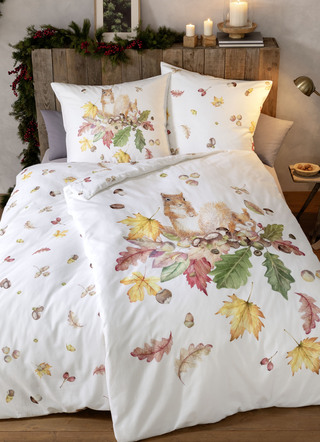 Bettwäschegarnituren - Bettwäsche-Garnitur mit herbstlichen Motiven – Farbe NATUR Bettwäschegarnituren - Bettwäsche-Garnitur mit herbstlichen Motiven, in Größe 112 (80x80 cm + 135x200 cm) bis 115 (80x80 cm + 155x220 cm), in Farbe NATUR