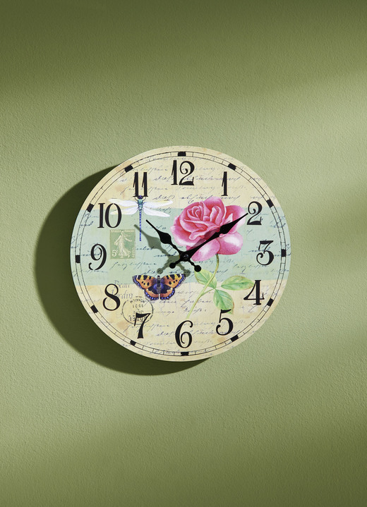 Uhren - Wanduhr mit Schmetterlings-Motiv, in Farbe GRÜN-WEISS-ROSA