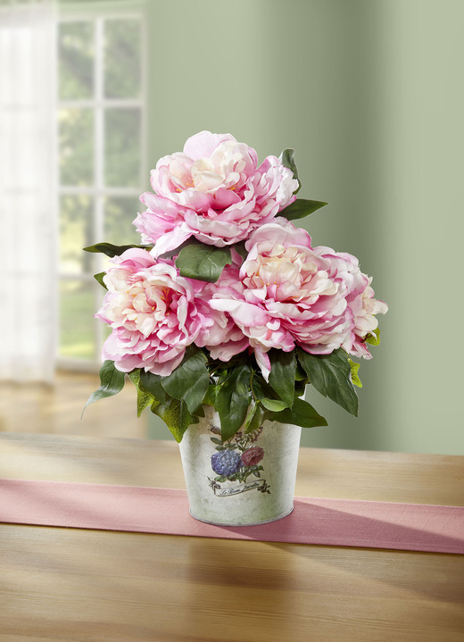 Kunst- & Textilpflanzen - Rosen im Metall-Topf, in Farbe ROSA