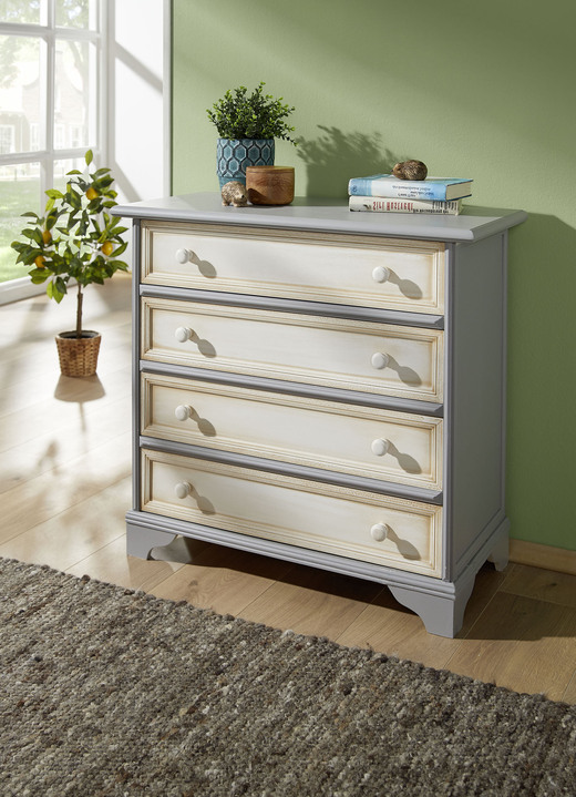 Sideboards & Kommoden - Schubladenkommode im Landhaus-Stil, in Farbe GRAU-ANTIKWEISS, in Ausführung Schubladenkommode gross Ansicht 1