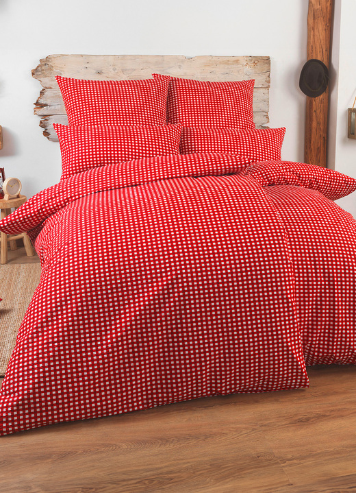 Bettwäschegarnituren - Bettwäsche-Garnitur mit Reißverschluss, in Größe 111 (40x80 cm + 135x200 cm) bis 115 (80x80 cm + 155x220 cm), in Farbe ROT Ansicht 2