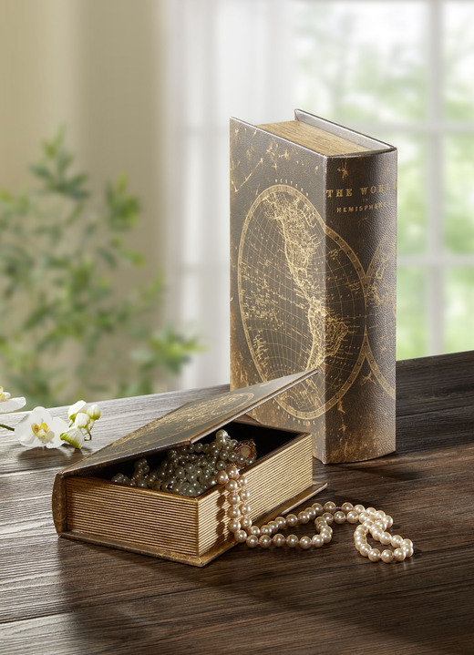 Wohnaccessoires - Aufbewahrungsbox Buch, 2er-Set, in Farbe BRAUN-GOLD