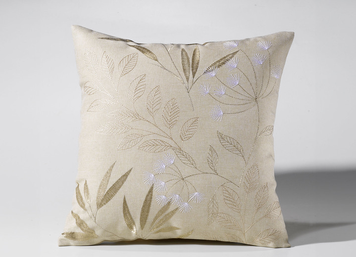 Tischdecken - Bestickte Tisch- und Raumdekoration mit Gräser- und Blätter-Dessin, in Größe 130 (2 Deckchen, 35x 50 cm) bis 404 (Kissenbezug, 40x 40 cm), in Farbe SILBER Ansicht 3