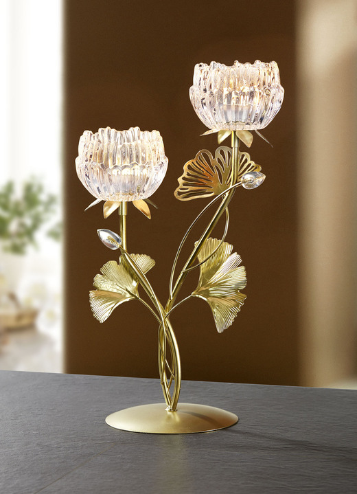 Wohnaccessoires - Eleganter Teelichthalter aus Metall und Glas, in Farbe GOLD