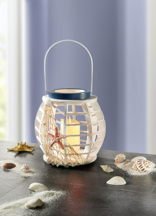 Wohnaccessoires - Laterne mit LED-Kerze, in Farbe BLAU-WEISS