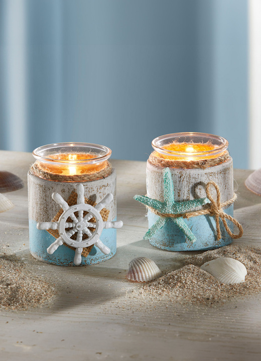 - Maritime Teelichthalter aus Holz, 2er-Set, in Farbe WEISS-BLAU Ansicht 2