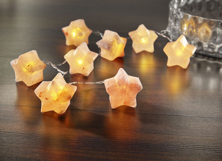 Wohnaccessoires - Lichterkette mit Sterne aus Salzkristalle, 8-flammig, in Farbe ORANGE Ansicht 1