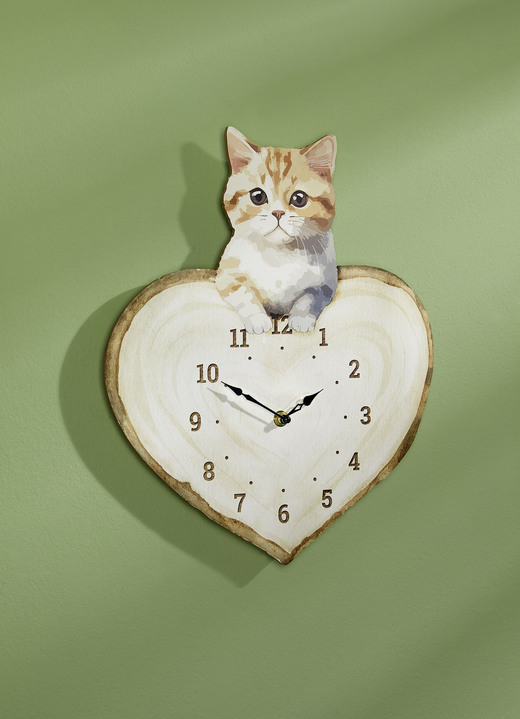 Uhren - Wanduhr Katze, in Farbe BRAUN