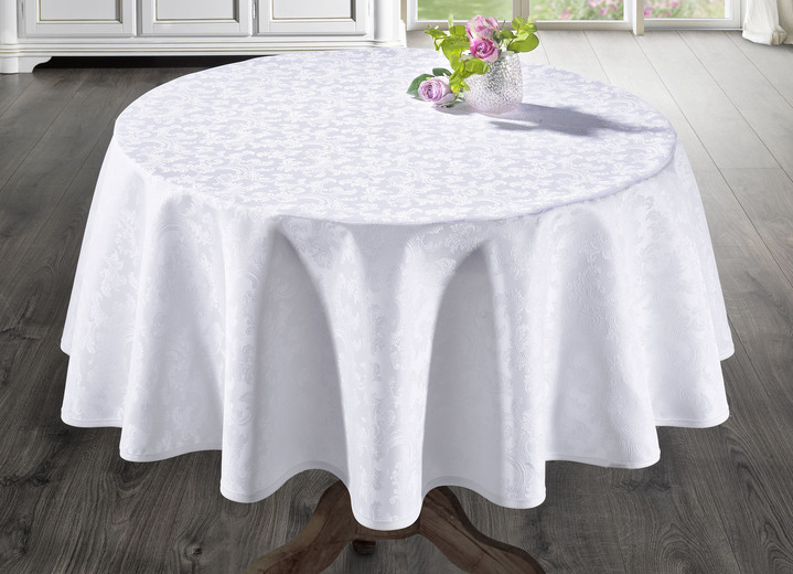 Tischdecken - Bügelfreie Tischdecke mit Fleckschutz-Ausrüstung, in Größe 130 (Läufer, 40x140 cm) bis 220 (Tischdecke oval, 155x220 cm), in Farbe WEISS Ansicht 2