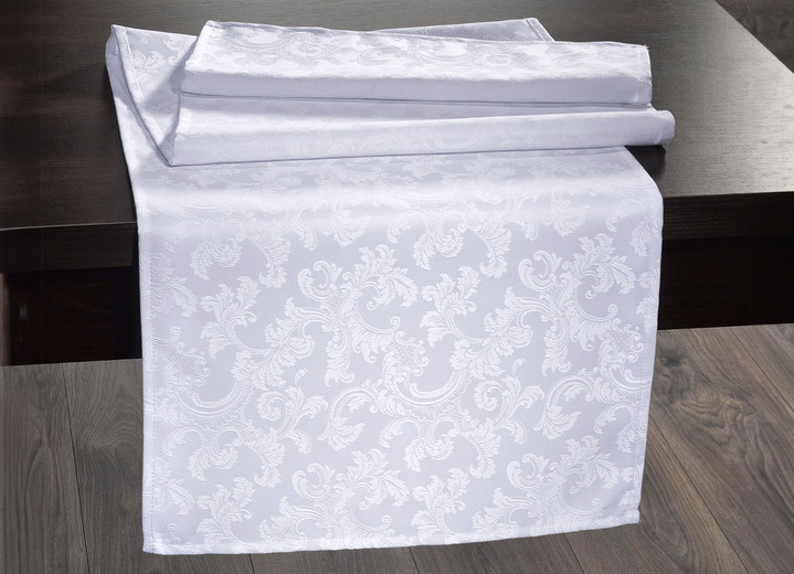 Tischdecken - Bügelfreie Tischdecke mit Fleckschutz-Ausrüstung, in Größe 130 (Läufer, 40x140 cm) bis 220 (Tischdecke oval, 155x220 cm), in Farbe WEISS Ansicht 3